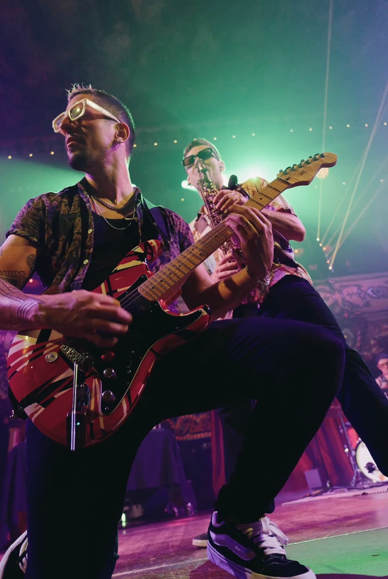 Wedding live band playing in Barcelona at a destination wedding dancefloor during peak dancing